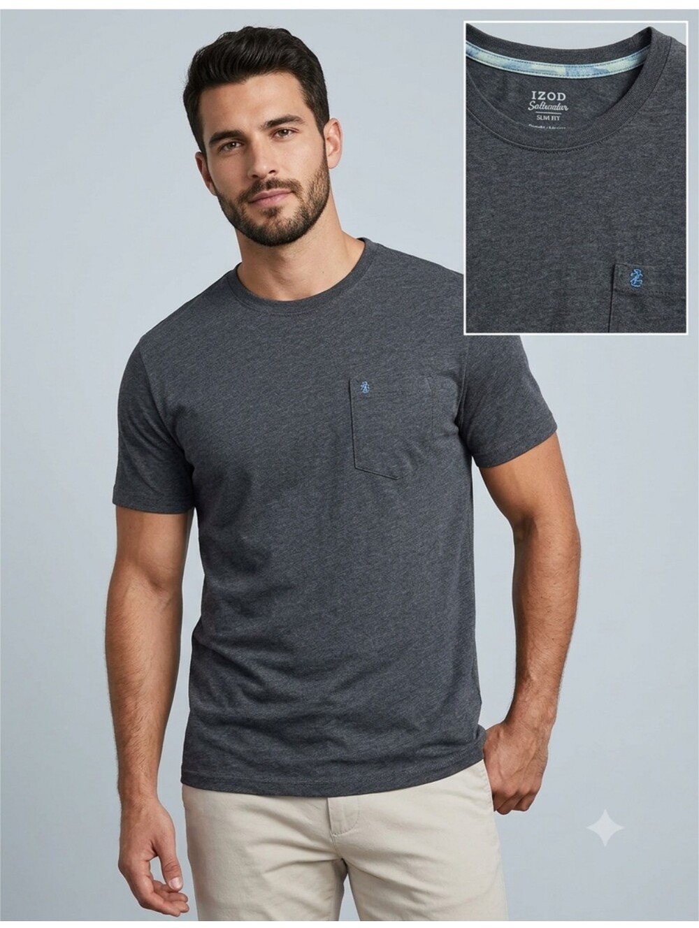 Izod Men's Saltwater Soft Wash Pocket Crewneck Tee